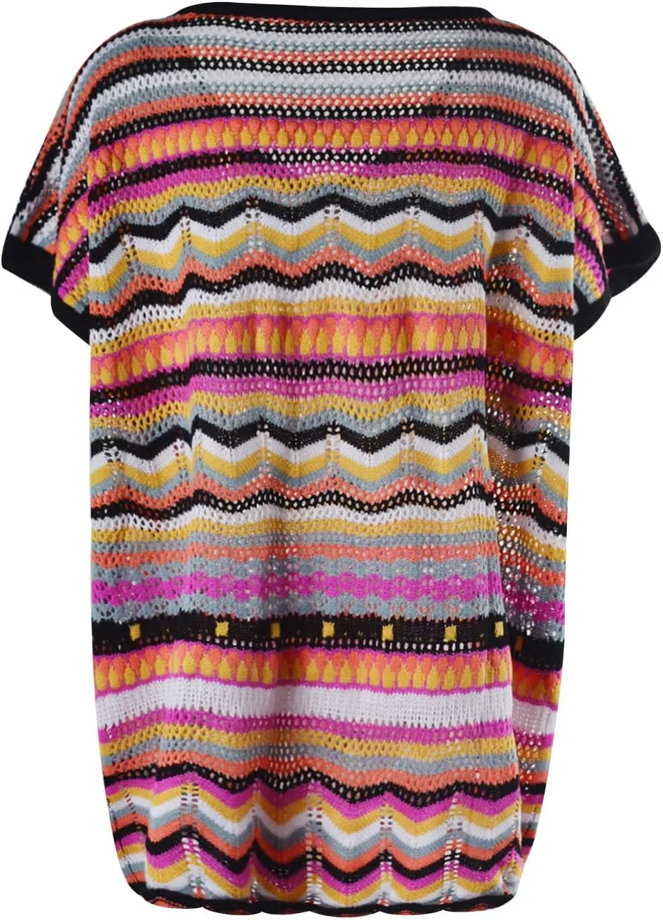 Women's Summer V Neck Hollow Out Swimsuit Cover Up Bikini 2024 Beach Swimwear Striped Rainbow Crochet Loose Fit Dress