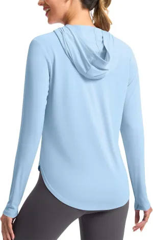 Women's Sun Protection Hoodie UPF 50  Fishing Hiking Shirt Long Sleeve SPF Shirts Lightweight Cooling Rash Guard Tees