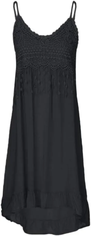 Womens Sundress 2025 Trendy Lace Patchwork Sexy Spaghetti Strap Sleeveless Tank Dresses Ladies Plus Size Midi Dress