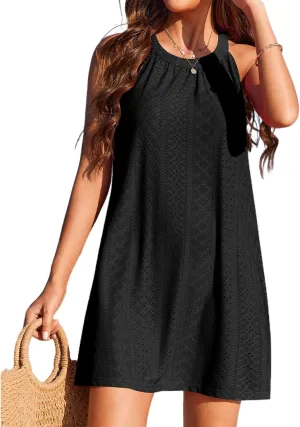 Womens Swimsuit Cover Up Dress Sleeveless Crochet Hollow Out Coverups Summer Dresses for Women Beach Bikini Sundress