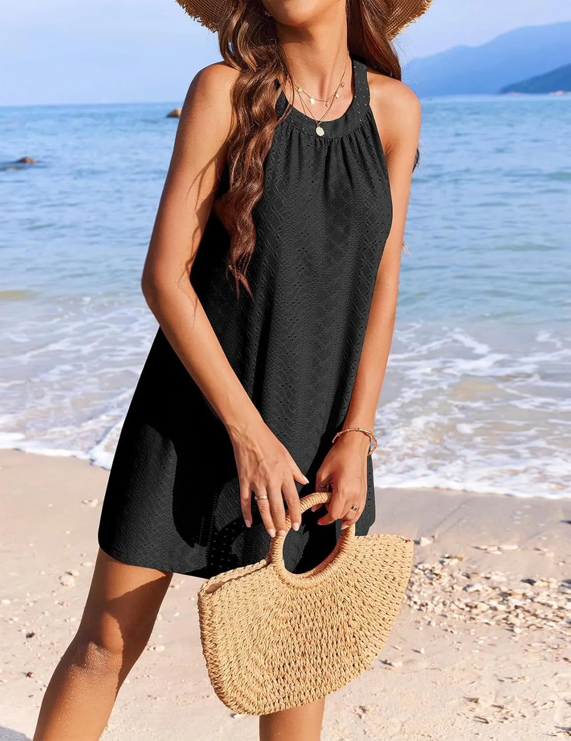 Womens Swimsuit Cover Up Dress Sleeveless Crochet Hollow Out Coverups Summer Dresses for Women Beach Bikini Sundress