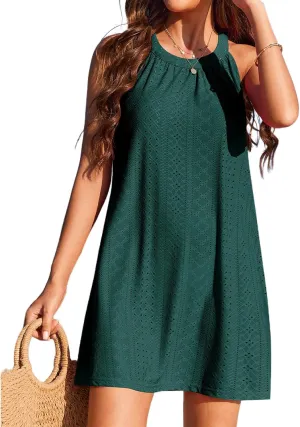 Womens Swimsuit Cover Up Dress Sleeveless Crochet Hollow Out Coverups Summer Dresses for Women Beach Bikini Sundress