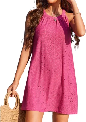 Womens Swimsuit Cover Up Dress Sleeveless Crochet Hollow Out Coverups Summer Dresses for Women Beach Bikini Sundress