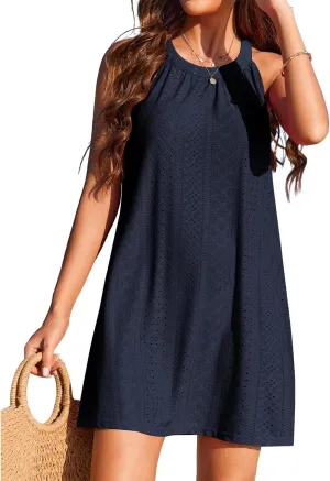 Womens Swimsuit Cover Up Dress Sleeveless Crochet Hollow Out Coverups Summer Dresses for Women Beach Bikini Sundress