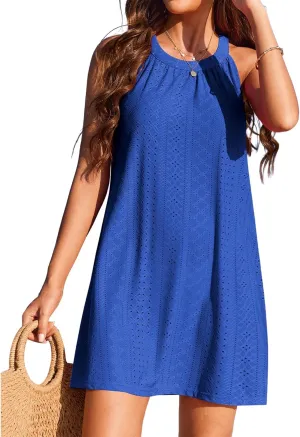 Womens Swimsuit Cover Up Dress Sleeveless Crochet Hollow Out Coverups Summer Dresses for Women Beach Bikini Sundress