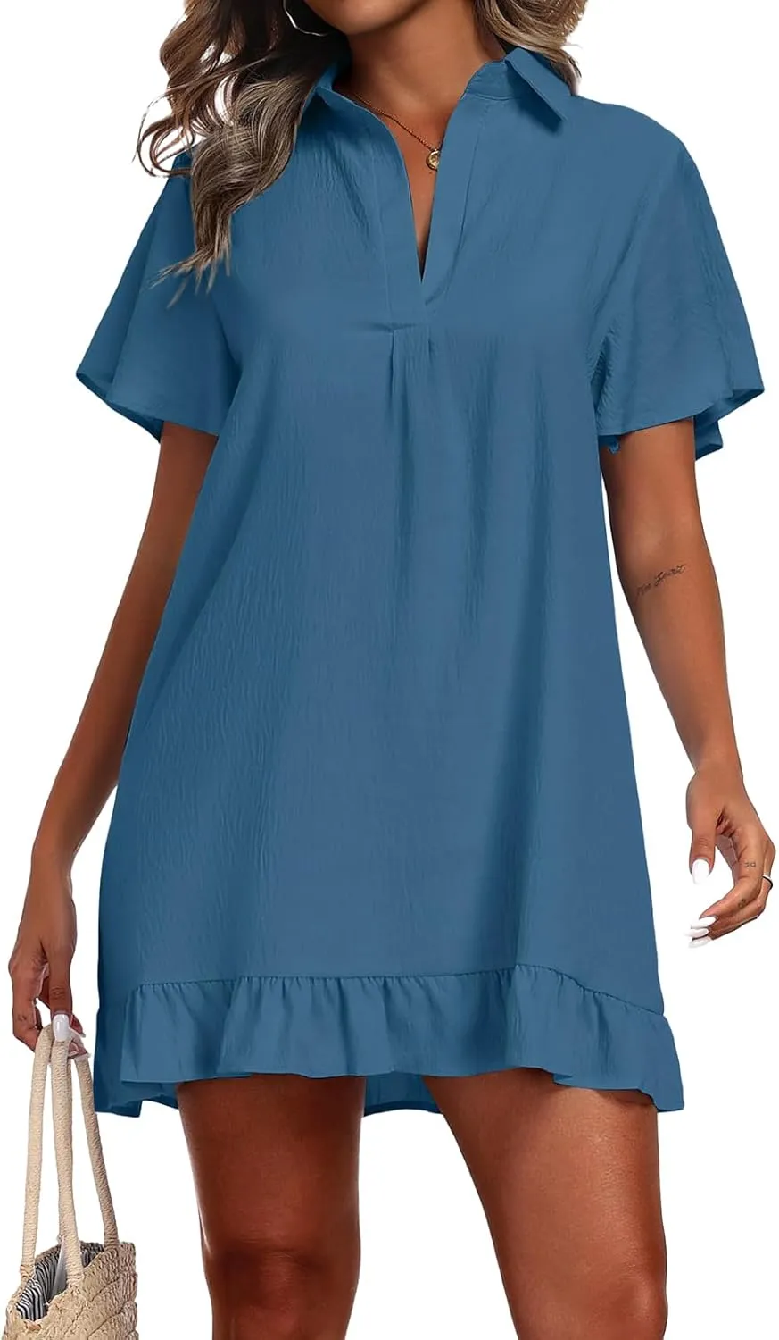 Womens Swimsuit Coverups V Neck 2025 Casual Loose Short Sleeve Bathing Suit Cover Up Midi Dress Beach Bikini Swimwear