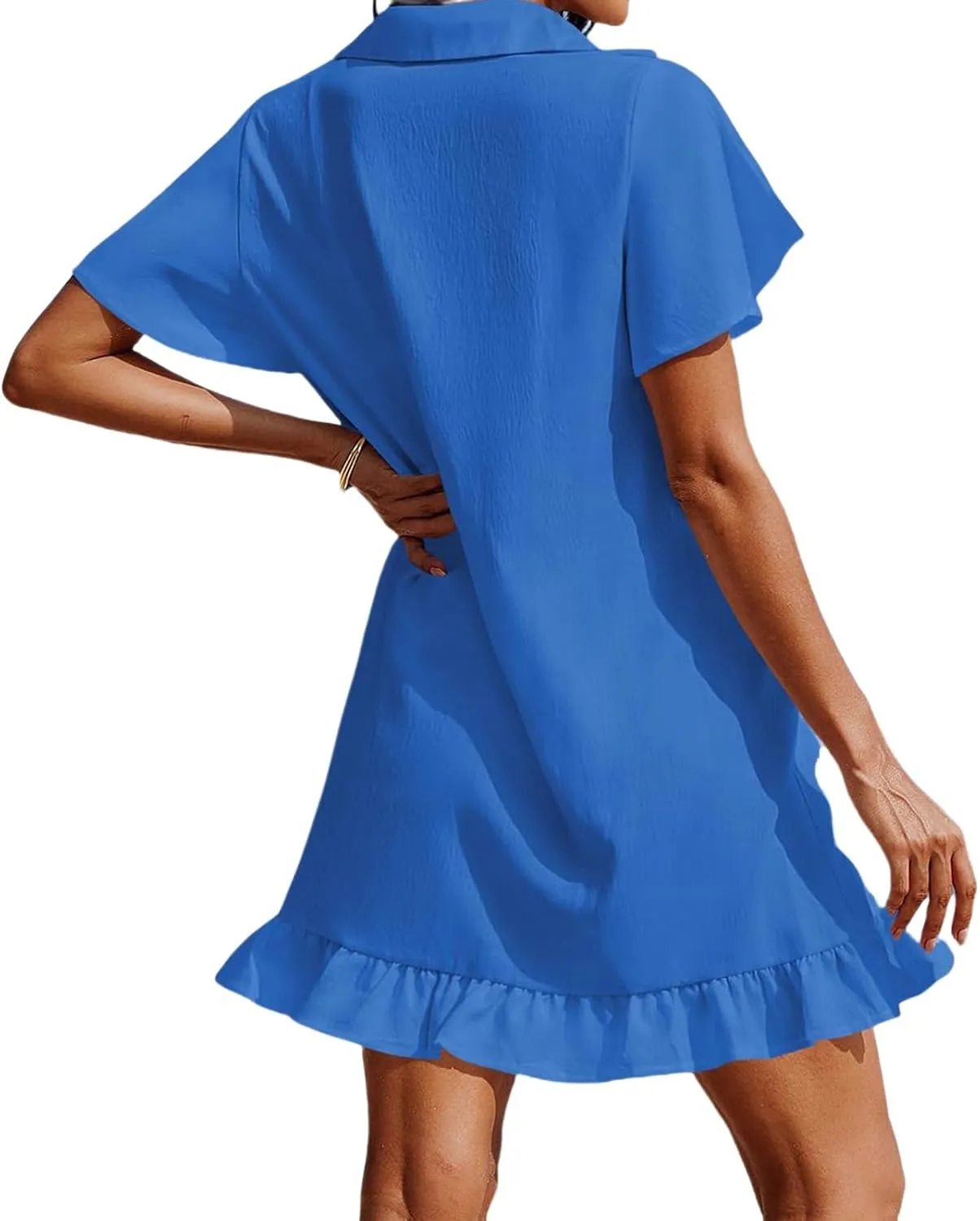 Womens Swimsuit Coverups V Neck 2025 Casual Loose Short Sleeve Bathing Suit Cover Up Midi Dress Beach Bikini Swimwear