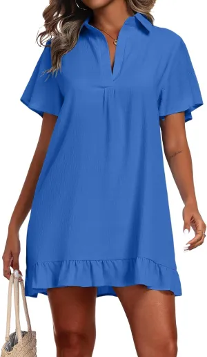 Womens Swimsuit Coverups V Neck 2025 Casual Loose Short Sleeve Bathing Suit Cover Up Midi Dress Beach Bikini Swimwear