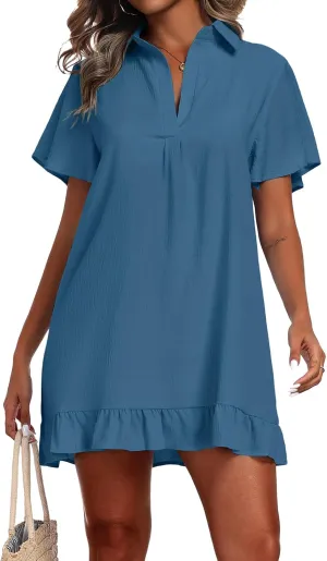 Womens Swimsuit Coverups V Neck 2025 Casual Loose Short Sleeve Bathing Suit Cover Up Midi Dress Beach Bikini Swimwear