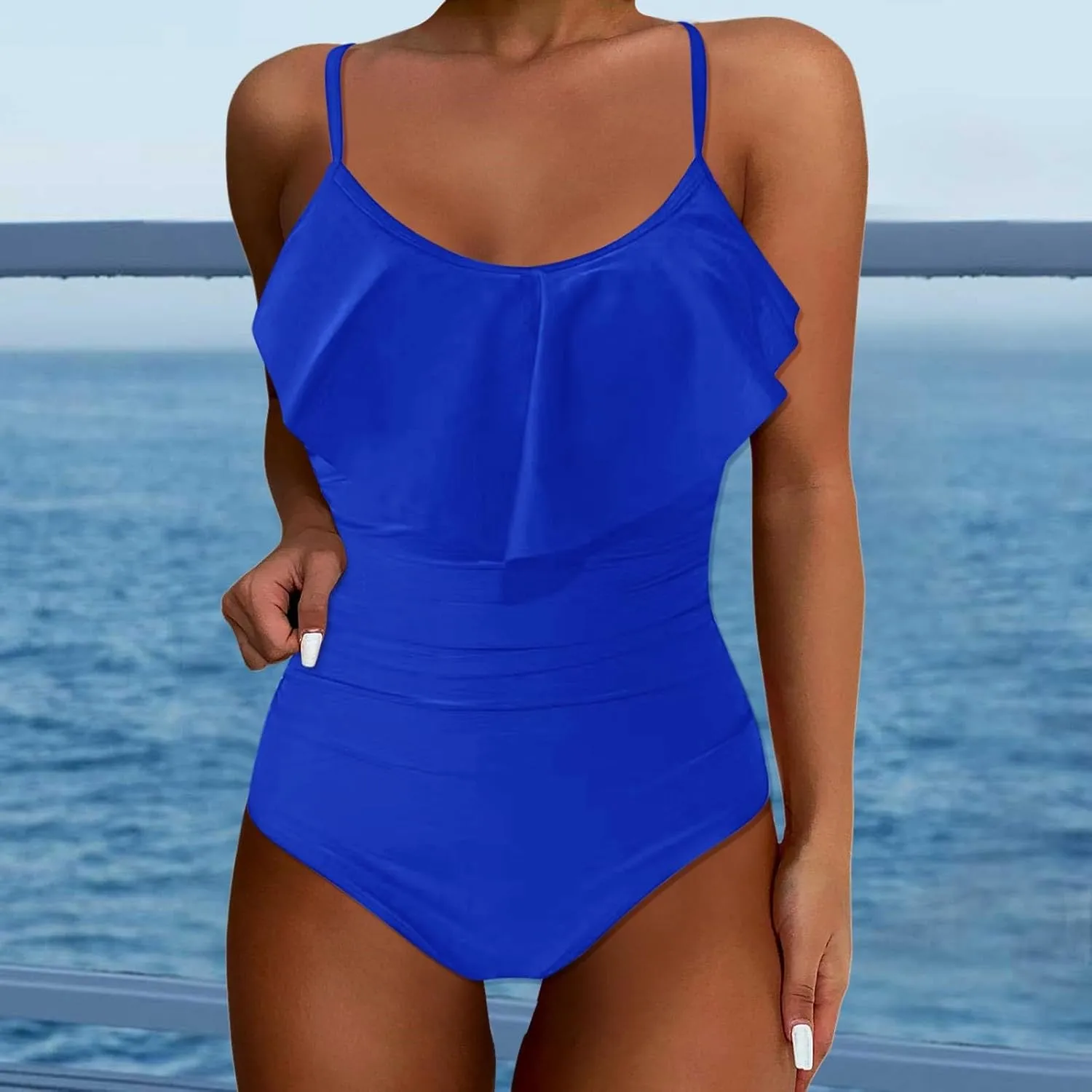 Womens Swimsuit Tummy Bathing Suit Cute Slimming Flattering Ruffle Ladies Swimwear Bikini Woman