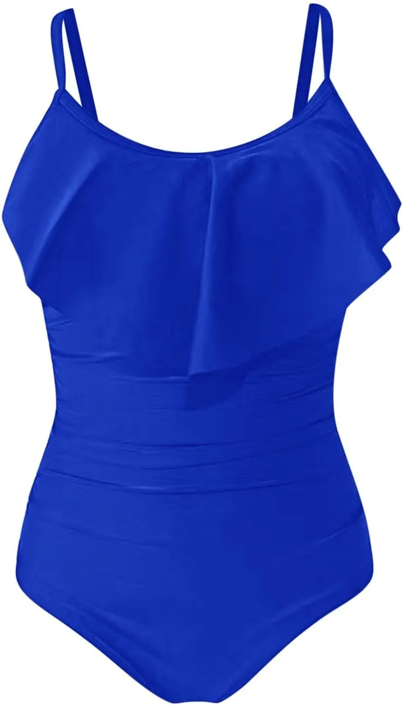 Womens Swimsuit Tummy Bathing Suit Cute Slimming Flattering Ruffle Ladies Swimwear Bikini Woman