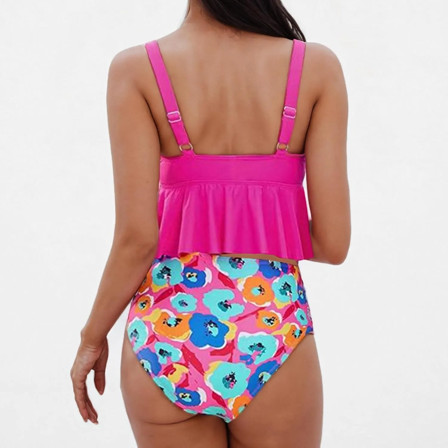 Womens Tankini Set Tropical Hawaii High Waisted Bikini Bathing Suits 2 Piece Swim Tank Top with Boy Shorts Swimsuits