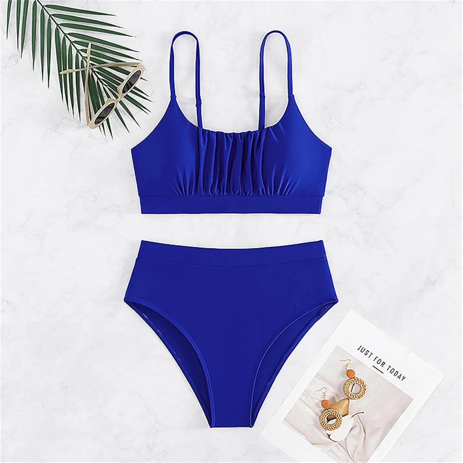 Women's Two Piece Swimsuit Sexy Swimsuit Solid Color High Waisted Bikini Swimsuit Plus Bathing Suits
