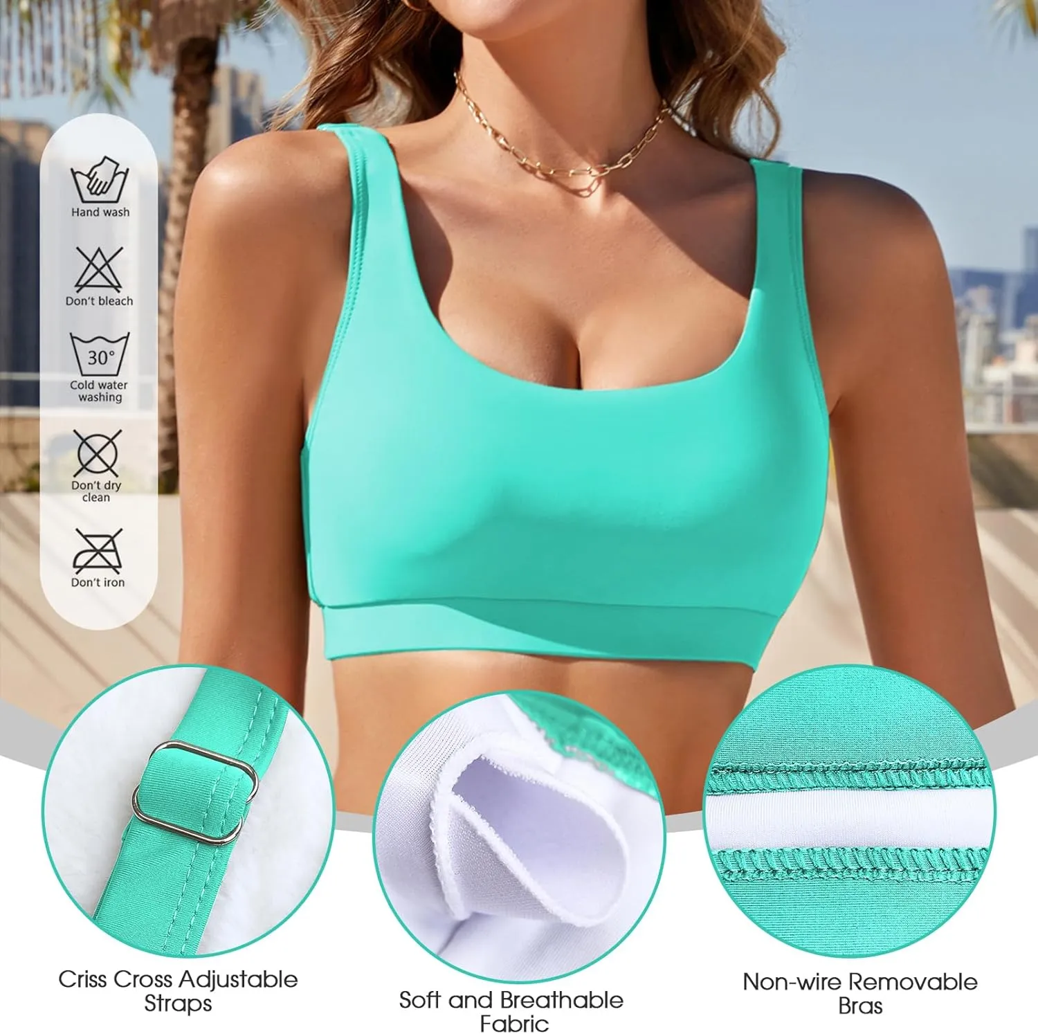Women's Two Piece Swimsuits Bikini High Waisted Bathing Suit for Wome Sets Scoop Neck Adjustable Straps Sporty