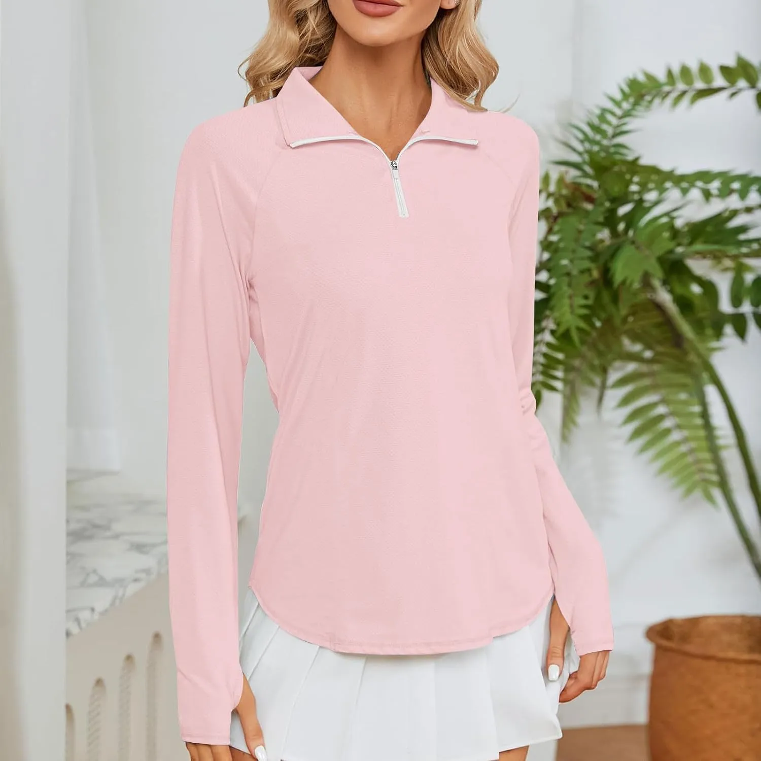 Women's UV Sun Protection 1/4 Zip Shirts Long Sleeve Rash Guard T-Shirt Lightweight Quick Dry Workout Running Tops