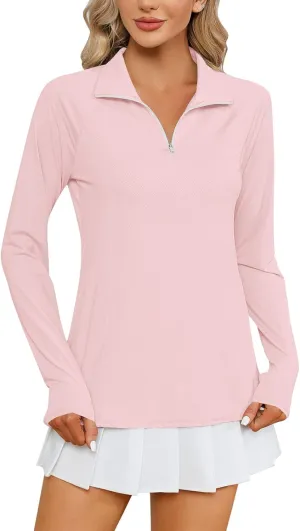 Women's UV Sun Protection 1/4 Zip Shirts Long Sleeve Rash Guard T-Shirt Lightweight Quick Dry Workout Running Tops