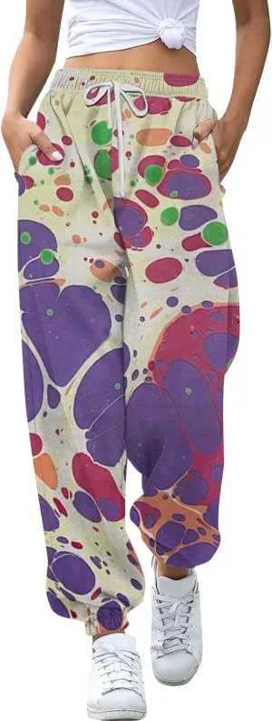 Womens Wide Leg Sweatpants High Waisted Cinch Bottoms Baggy Flared Yoga Pants Pockets Drawstring Athletic Joggers