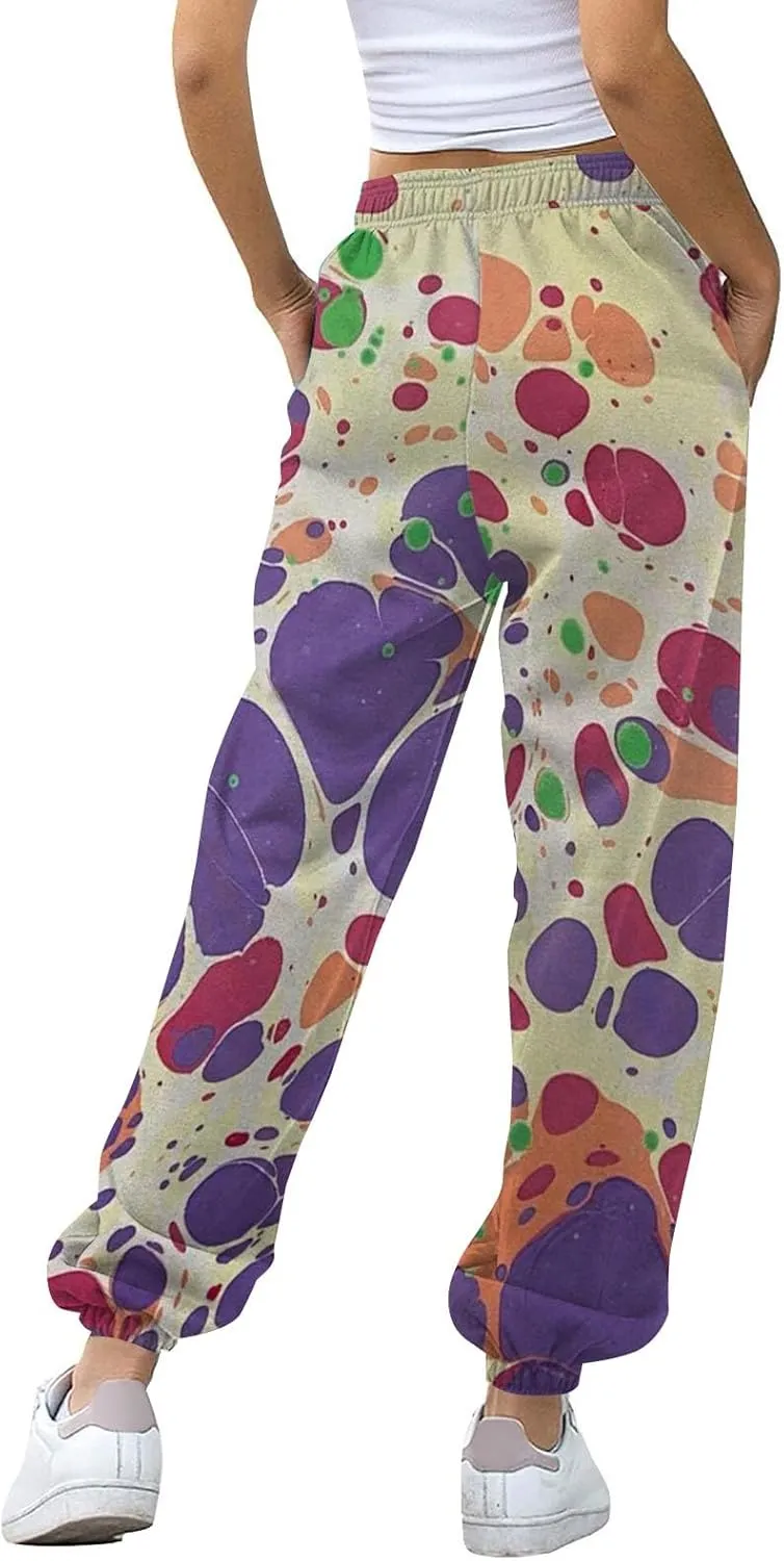 Womens Wide Leg Sweatpants High Waisted Cinch Bottoms Baggy Flared Yoga Pants Pockets Drawstring Athletic Joggers