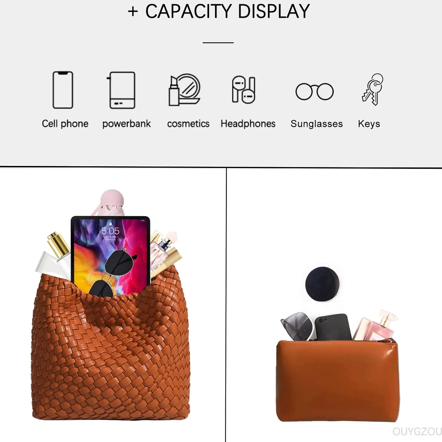 Woven Tote Bag For Women, Soft Foldable Top-Handle Wristlet Bag, Fashion Hobo Handbag, Composite Bag with Coin Purse