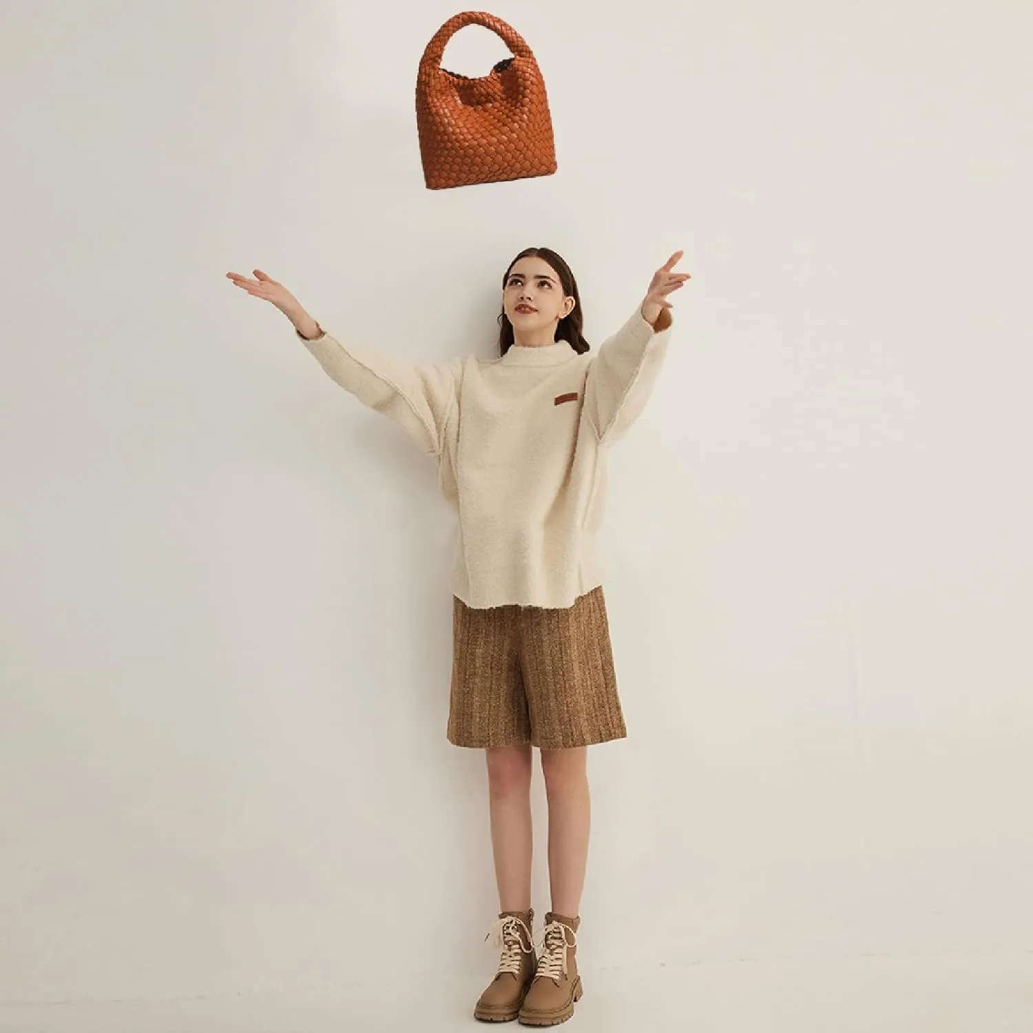 Woven Tote Bag For Women, Soft Foldable Top-Handle Wristlet Bag, Fashion Hobo Handbag, Composite Bag with Coin Purse