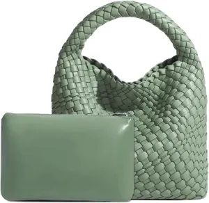 Woven Tote Bag For Women, Soft Foldable Top-Handle Wristlet Bag, Fashion Hobo Handbag, Composite Bag with Coin Purse