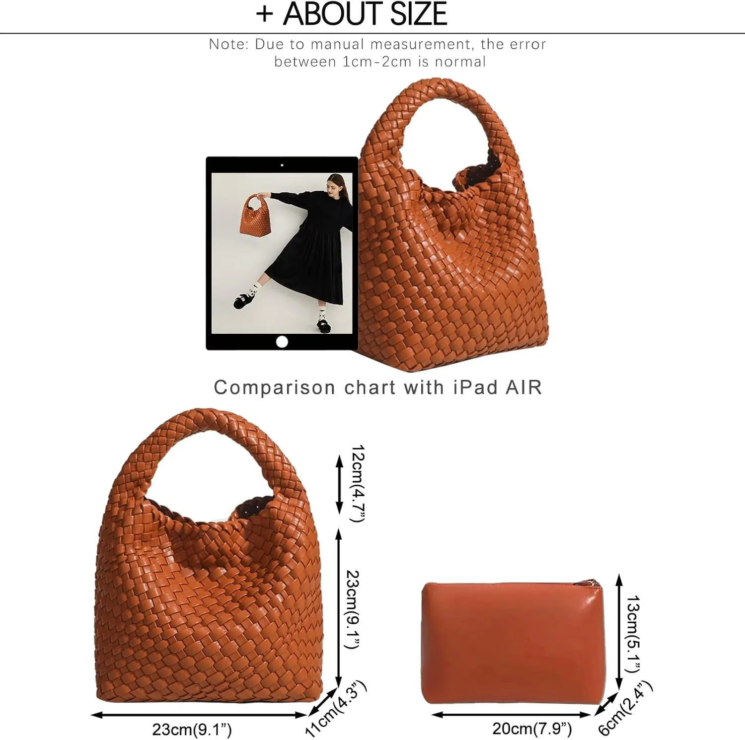 Woven Tote Bag For Women, Soft Foldable Top-Handle Wristlet Bag, Fashion Hobo Handbag, Composite Bag with Coin Purse