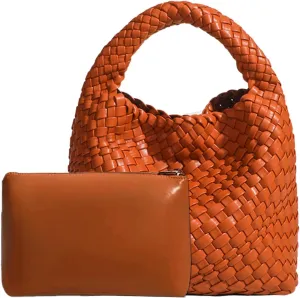 Woven Tote Bag For Women, Soft Foldable Top-Handle Wristlet Bag, Fashion Hobo Handbag, Composite Bag with Coin Purse