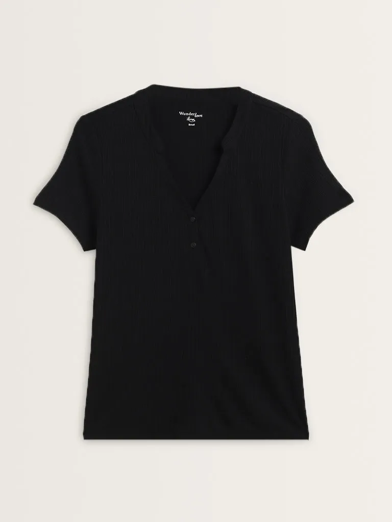 Wunderlove Black Ribbed Textured Top