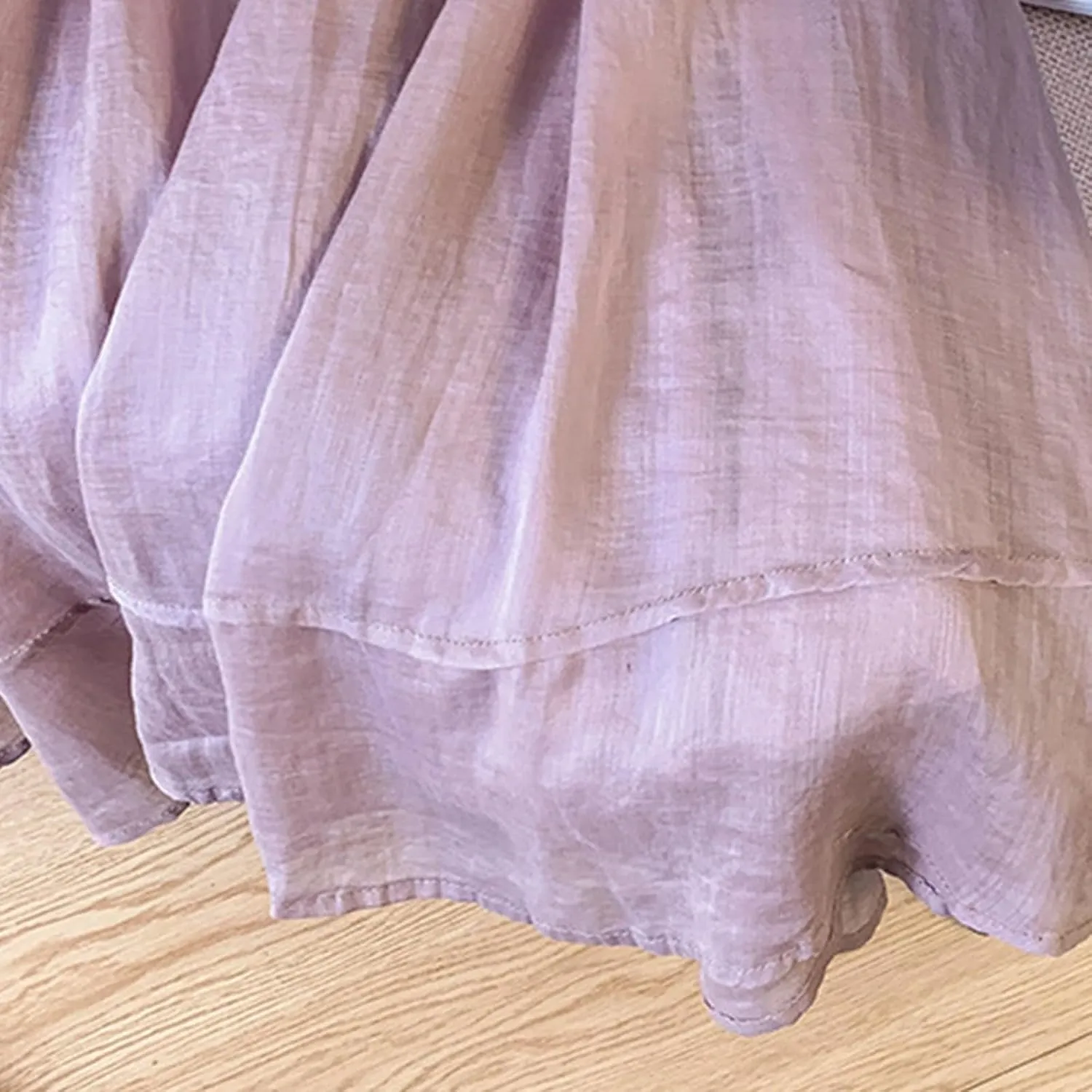 Xiaojmake Women's Summer Bohemian Linen Skirt Elastic Waist Long Flowy Pleated Skirts Renaissance Casual Ruffle Maxi Skirt