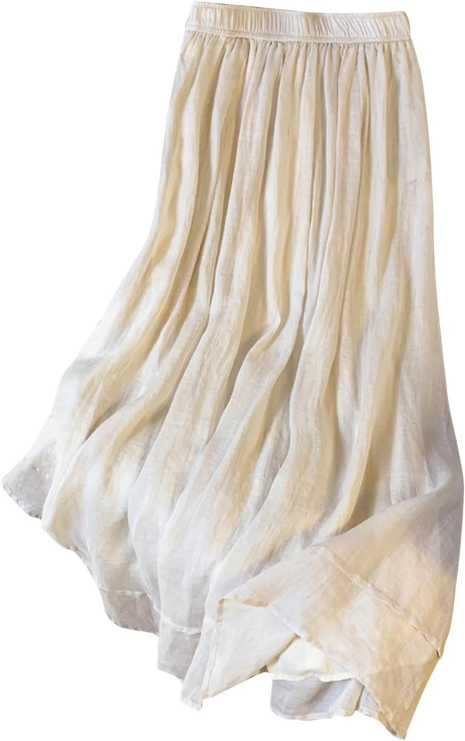 Xiaojmake Women's Summer Bohemian Linen Skirt Elastic Waist Long Flowy Pleated Skirts Renaissance Casual Ruffle Maxi Skirt