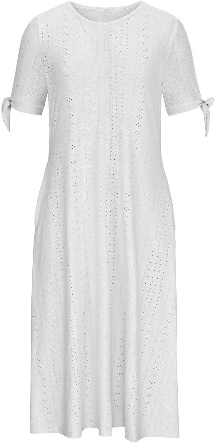 XOWRTE Maxi Long Dresses for Women 2025 Trendy Short Sleeve Eyelet Tshirt Dress Casual Summer Beach Womens