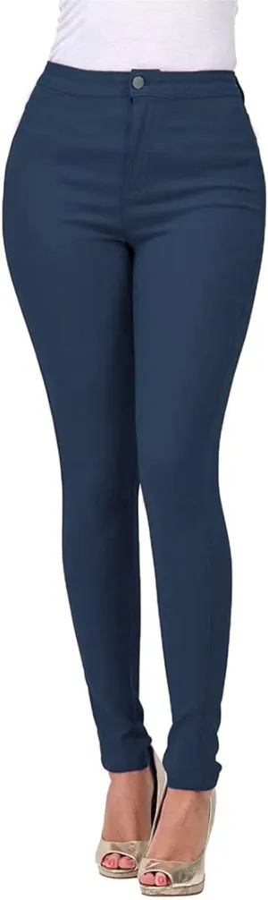 XUETON Women Pull-on Jeggings with Pockets Stretchy High Wasit Slim Fit Skinny Leg Jeans Pencil Denim Pants Tights Plus Size(Blue,Small)