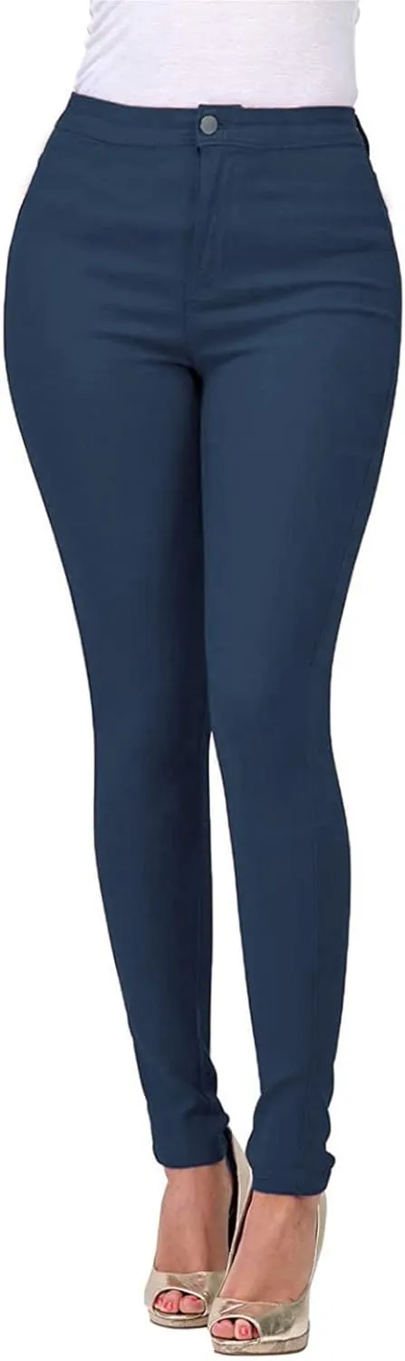 XUETON Women Pull-on Jeggings with Pockets Stretchy High Wasit Slim Fit Skinny Leg Jeans Pencil Denim Pants Tights Plus Size(Blue,Small)