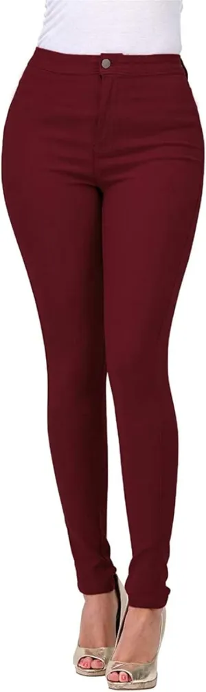 XUETON Women Pull-on Jeggings with Pockets Stretchy High Wasit Slim Fit Skinny Leg Jeans Pencil Denim Pants Tights Plus Size(Wine,XX-Large)