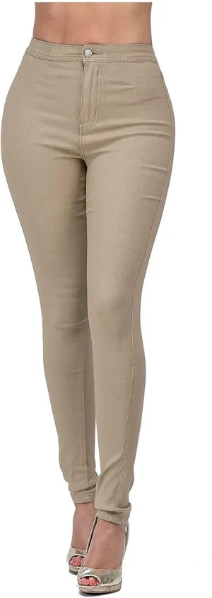 XUETON Womens Casual Pull On Skinny Jeans High Waisted Stretchy Jeggings with Pockets Slim Fit Denim Pencil Pants Tights(Coffee,X-Large)
