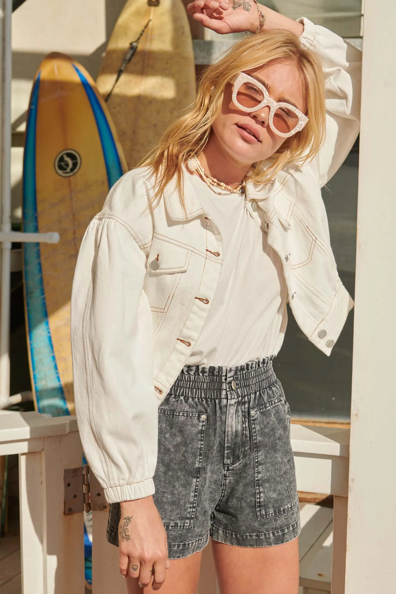 Young At Heart Acid-Wash Paperbag Shorts