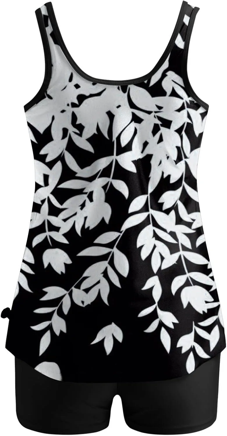 YRAETENM Tankini Swimsuits for Women Two Piece Bathing Suits Blouson Tank Top with Boyshorts Tummy Control Modest Swimsuits