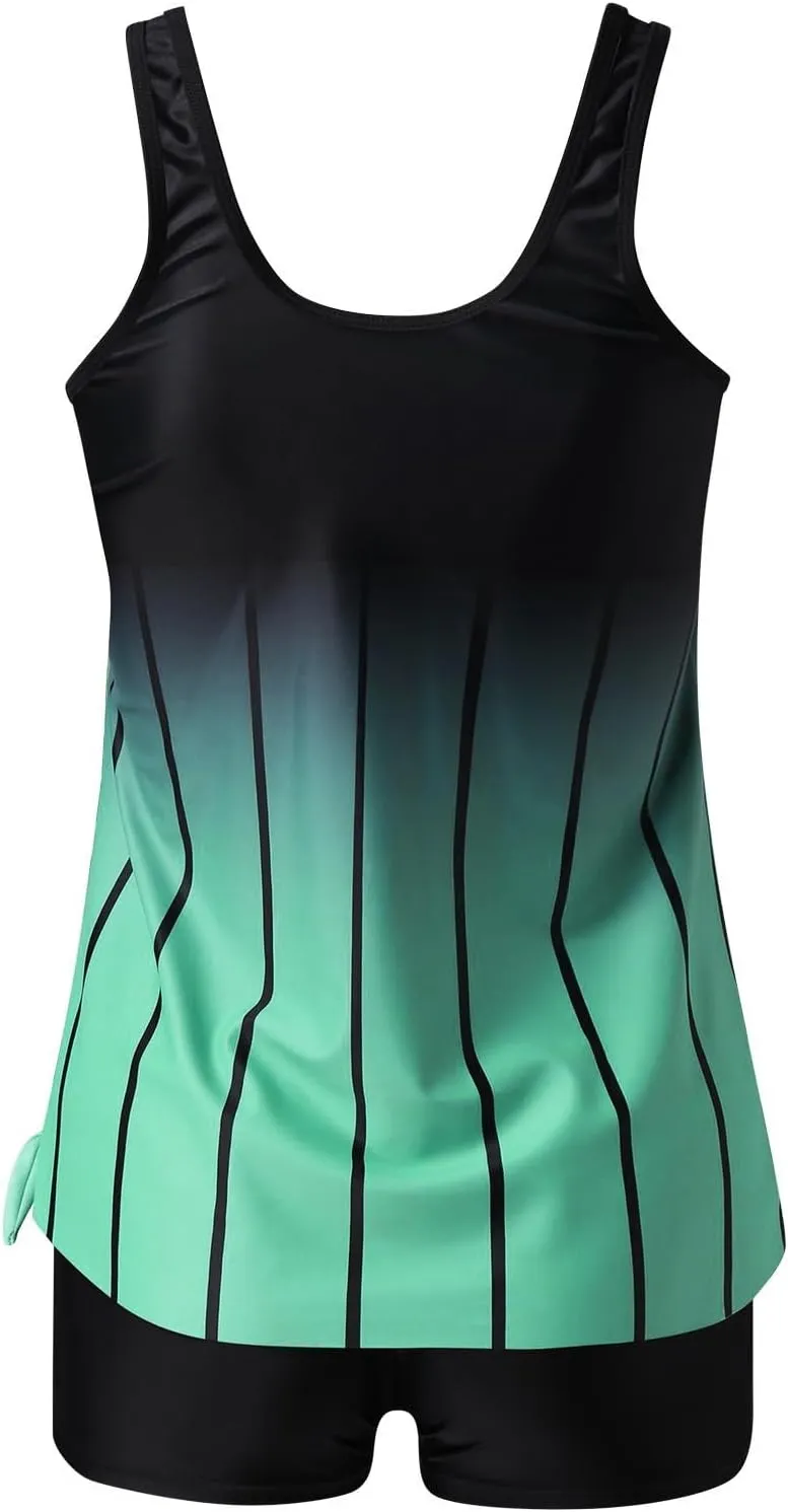 YRAETENM Tankini Swimsuits for Women Two Piece Bathing Suits Blouson Tank Top with Boyshorts Tummy Control Modest Swimsuits