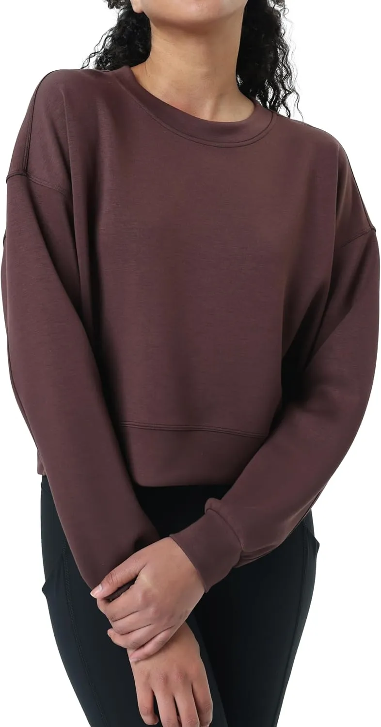YUNOGA Women's Crewneck Sweatshirt Casual Cropped Pullover Long Sleeves Workout Sweatshirt Tops