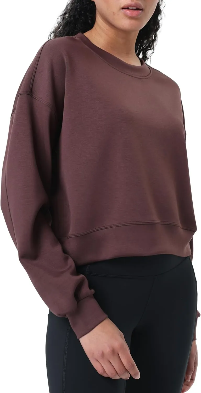 YUNOGA Women's Crewneck Sweatshirt Casual Cropped Pullover Long Sleeves Workout Sweatshirt Tops