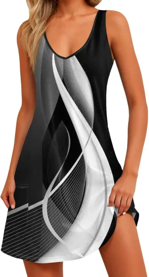 YUTANRAL Summer Dresses for Women 2024 Vacation Trendy Floral Boho Mini Dress Sleeveless Casual Beach Sundresses Cover Ups