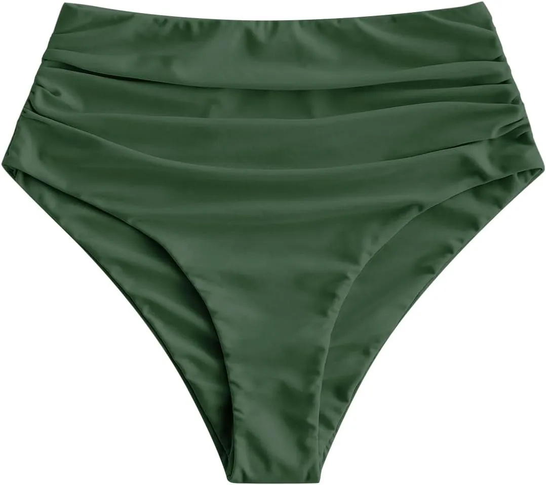 ZAFUL Women High Waisted Bikini Bottoms Ruched Swimsuit Bottom Tummy Control Bathing Suit Bottoms