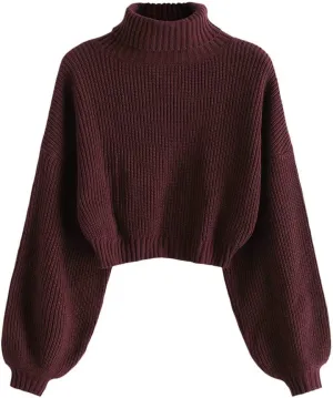 ZAFUL Women's Pullover Sweater Drop Shoulder Plain Knitted Cropped Sweater Pullover Solid Long Sleeve Cropped Tops
