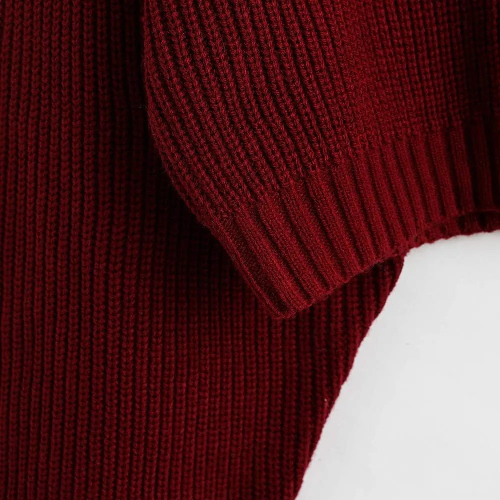 ZAFUL Women's Pullover Sweater Drop Shoulder Plain Knitted Cropped Sweater Pullover Solid Long Sleeve Cropped Tops