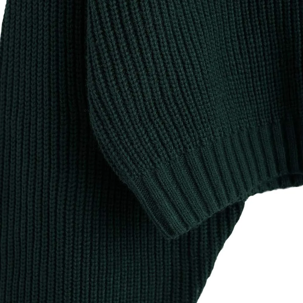 ZAFUL Women's Pullover Sweater Drop Shoulder Plain Knitted Cropped Sweater Pullover Solid Long Sleeve Cropped Tops