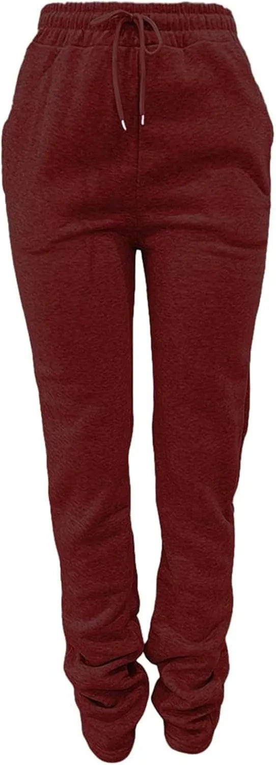 ZYXTIM Stacked Pants for Women Sherpa Lined Thicked Casual Pants Elastic High Waist Athletic Active Joggers Ruched Trousers