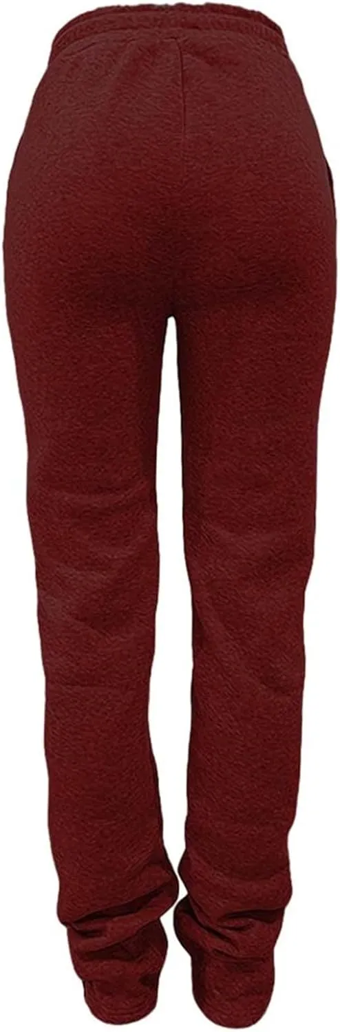 ZYXTIM Stacked Pants for Women Sherpa Lined Thicked Casual Pants Elastic High Waist Athletic Active Joggers Ruched Trousers