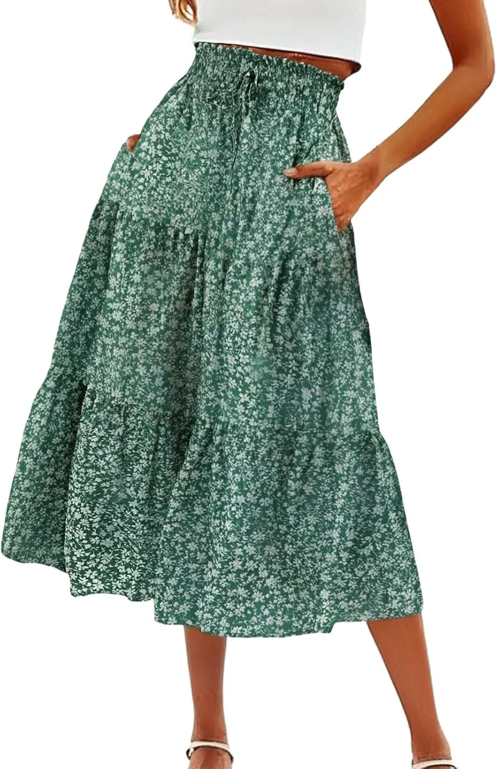 ZYXTIM Women's 2025 Bohemian Long Skirts Tiered Elastic High Waisted Summer Floral Maxi Skirt Vacation Flowy Swing Sundress