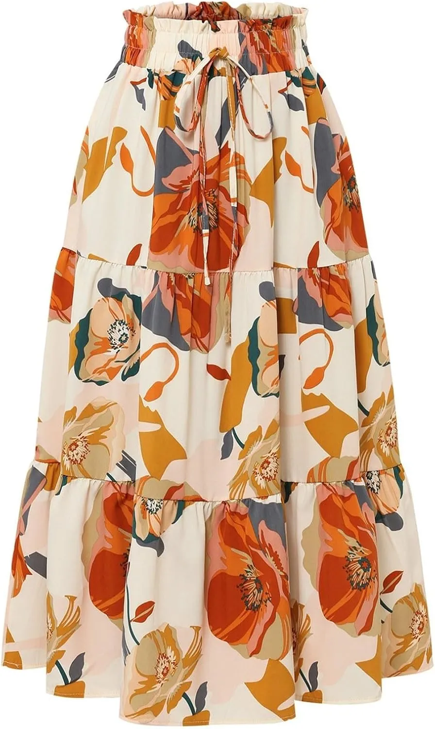 ZYXTIM Women's 2025 Bohemian Long Skirts Tiered Elastic High Waisted Summer Floral Maxi Skirt Vacation Flowy Swing Sundress
