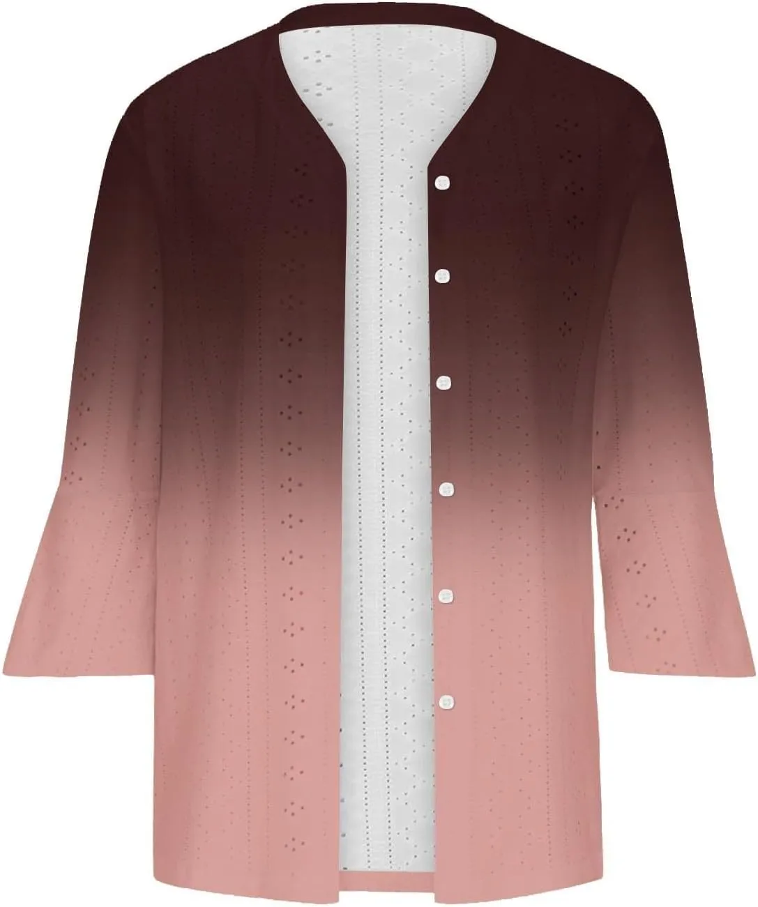 ZYXTIM Women's Casual Lightweight Open Front Cardigans Eyelet Embroidery Flare 3/4 Sleeve Cardigan Slim Fit Tunic Shirts